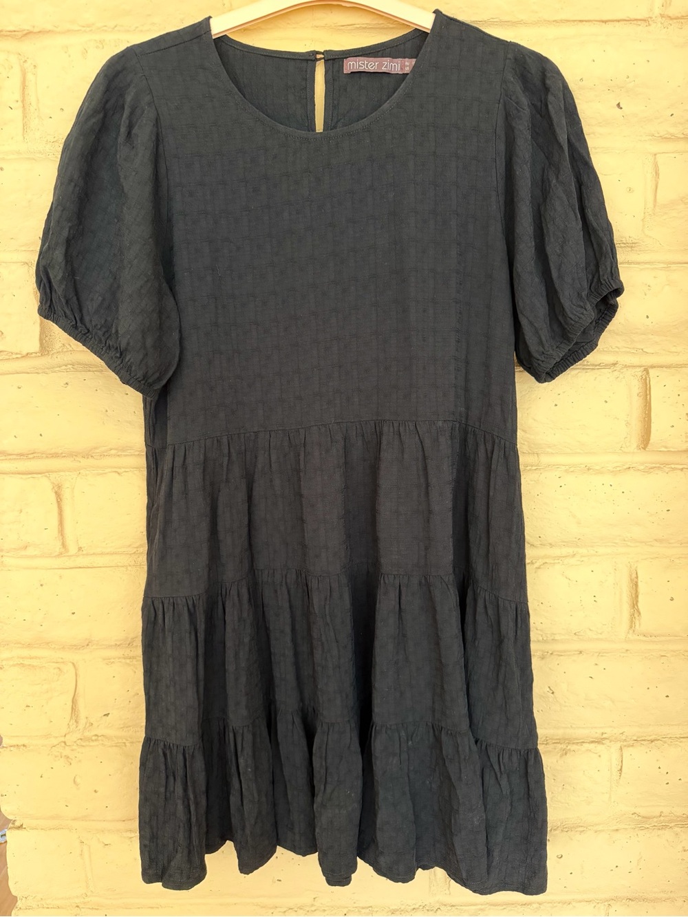 Mister Zimi Black Puff-Sleeve Tiered Midi Dress